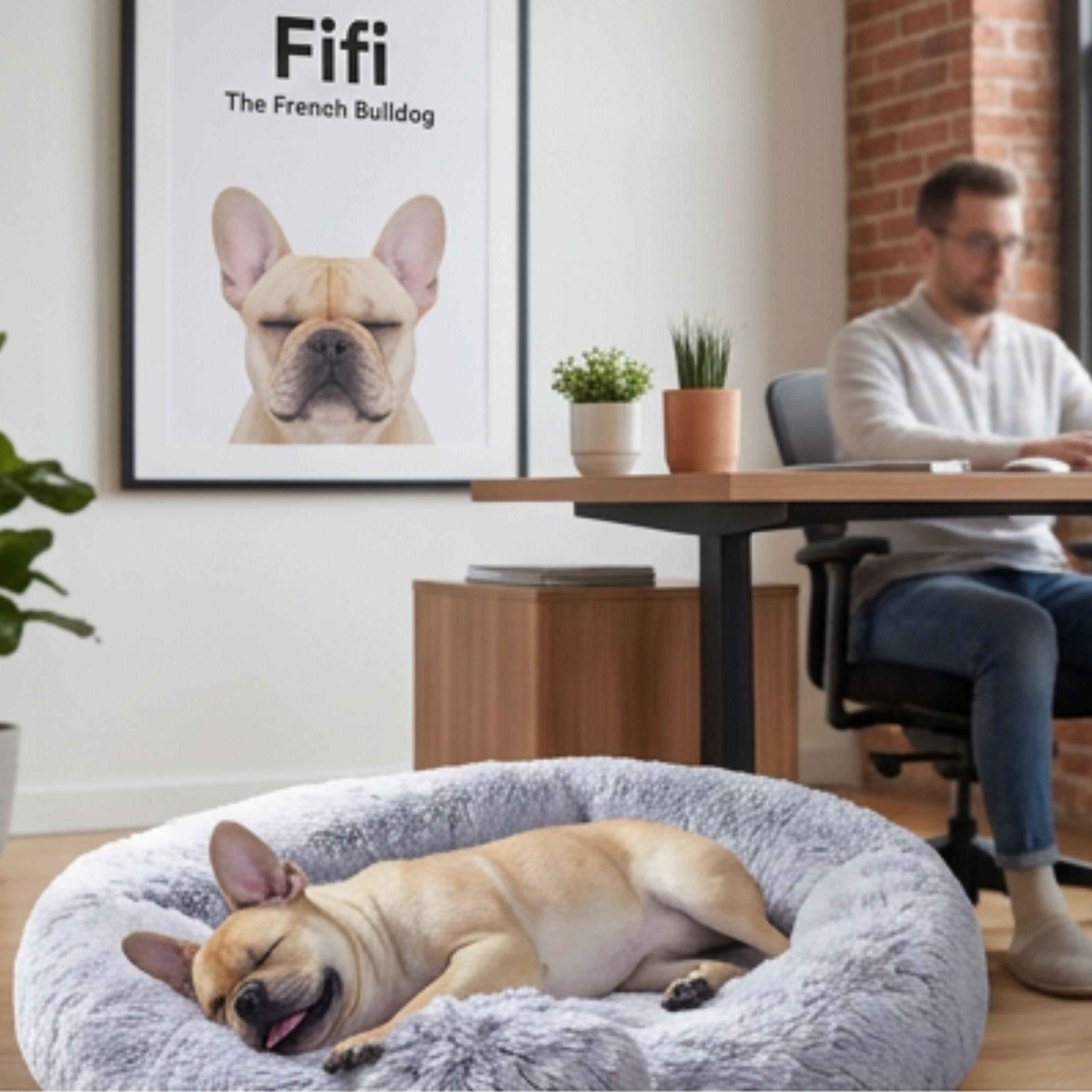 Fifi — Head of Website Build Work, asleep at the office